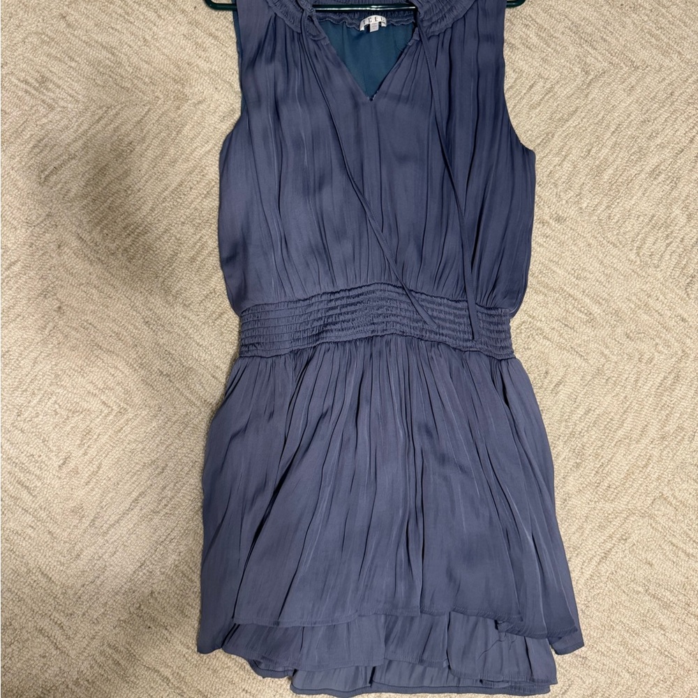 TCEC Blue Pleated Mini Sundress V-Neck